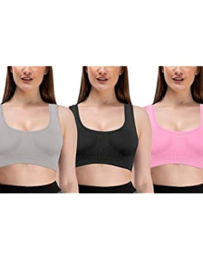 Women's Nylon & Cotton Non Padded Non-Wired Sports Bra Combo of 3 Dropdash