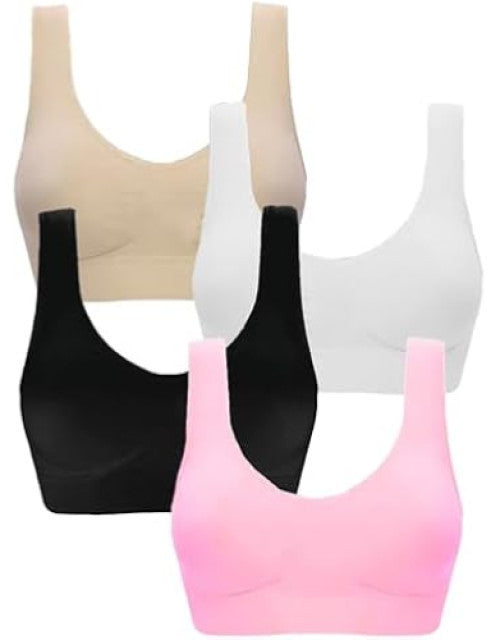 Women's Nylon & Cotton Non Padded Non-Wired Sports Bra Combo of 3 Dropdash