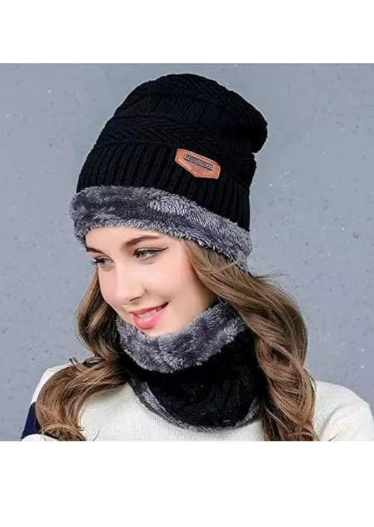 Woolen Winter Cap Beanie Hat with Neck Warmer Set (Multicolor, Set of 1) - My Fashion Sell