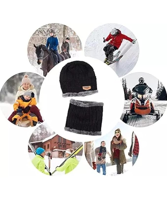 Woolen Winter Cap Beanie Hat with Neck Warmer Set (Multicolor, Set of 1) - My Fashion Sell