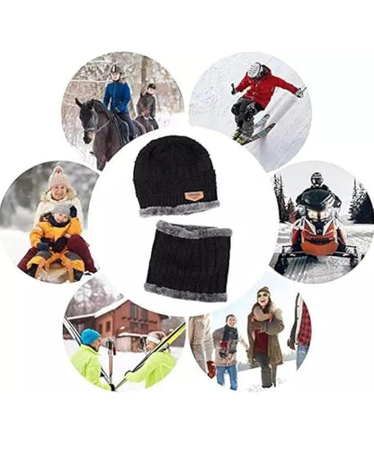 Woolen Winter Cap Beanie Hat with Neck Warmer Set (Multicolor, Set of 1) - My Fashion Sell