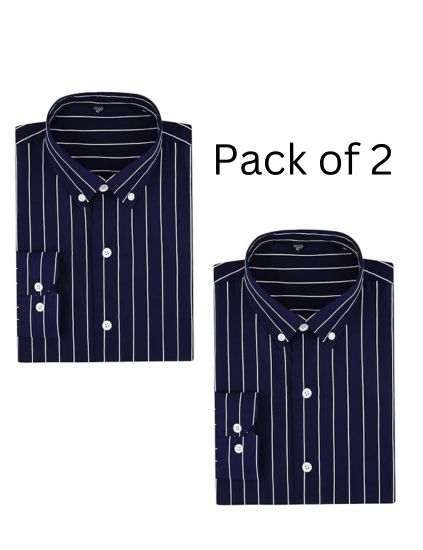 Men's Casual Business Vertical Striped Sleeved Button Up Dress Shirt ( Pack of 2 ) SourceInfi