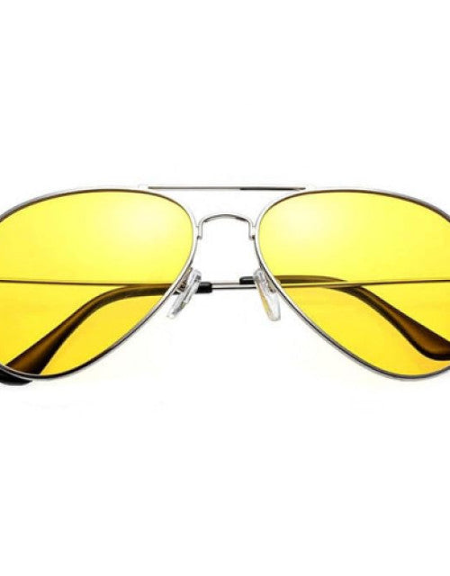 Yellow Lens Silver And Black Frame Men Women Aviator Sunglasses Dropdash