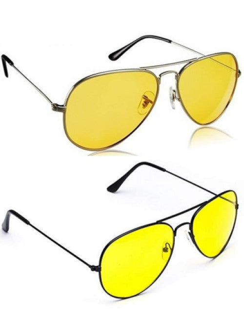 Yellow Lens Silver And Black Frame Men Women Aviator Sunglasses Dropdash
