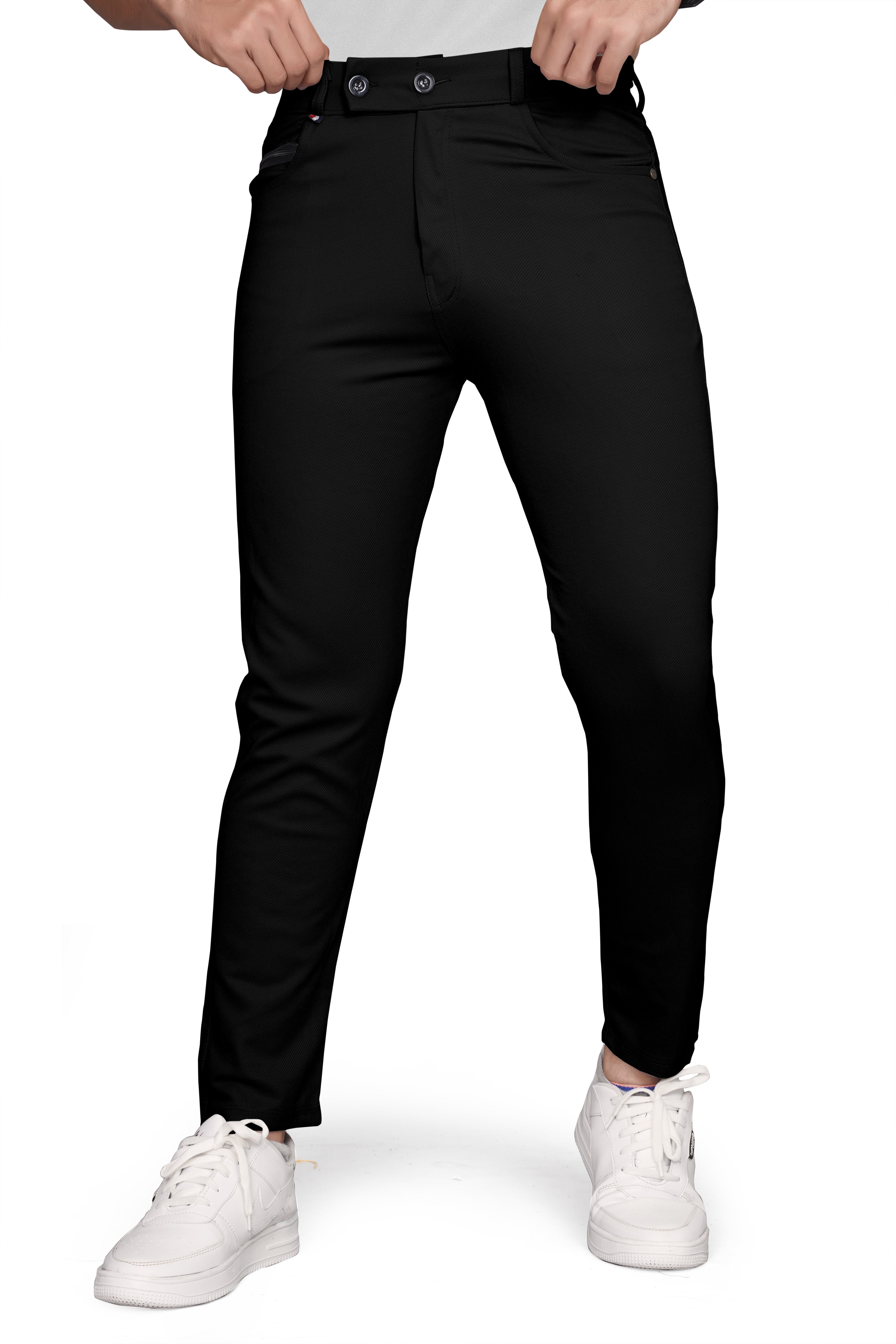 1012_97546279-ad04-471c-9f8f-588502f84482 Black Cotton Blend Formal Trousers Pants For Mens SourceInfi
