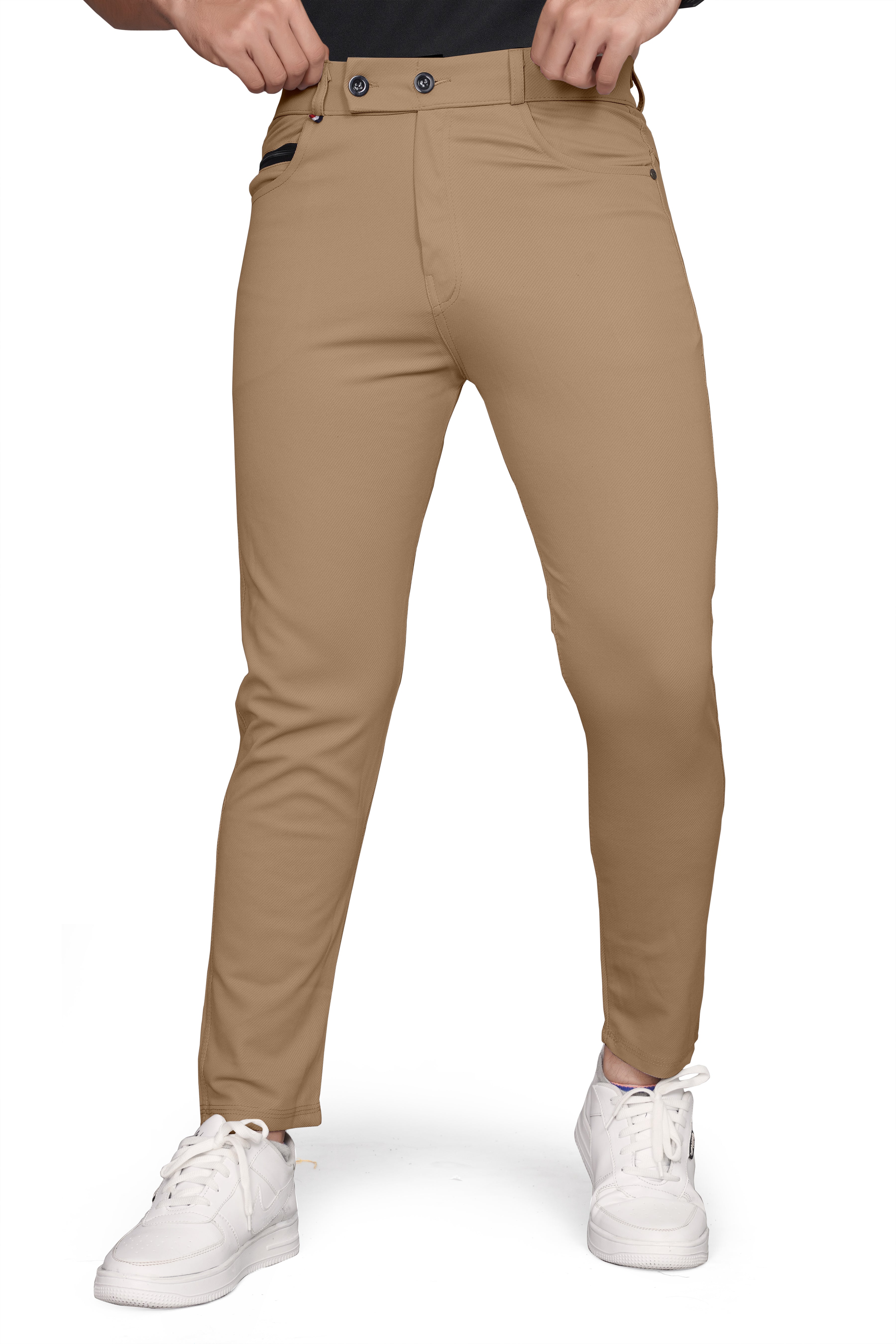 1032 Khaki Cotton Blend Formal Trousers Pants For Mens SourceInfi