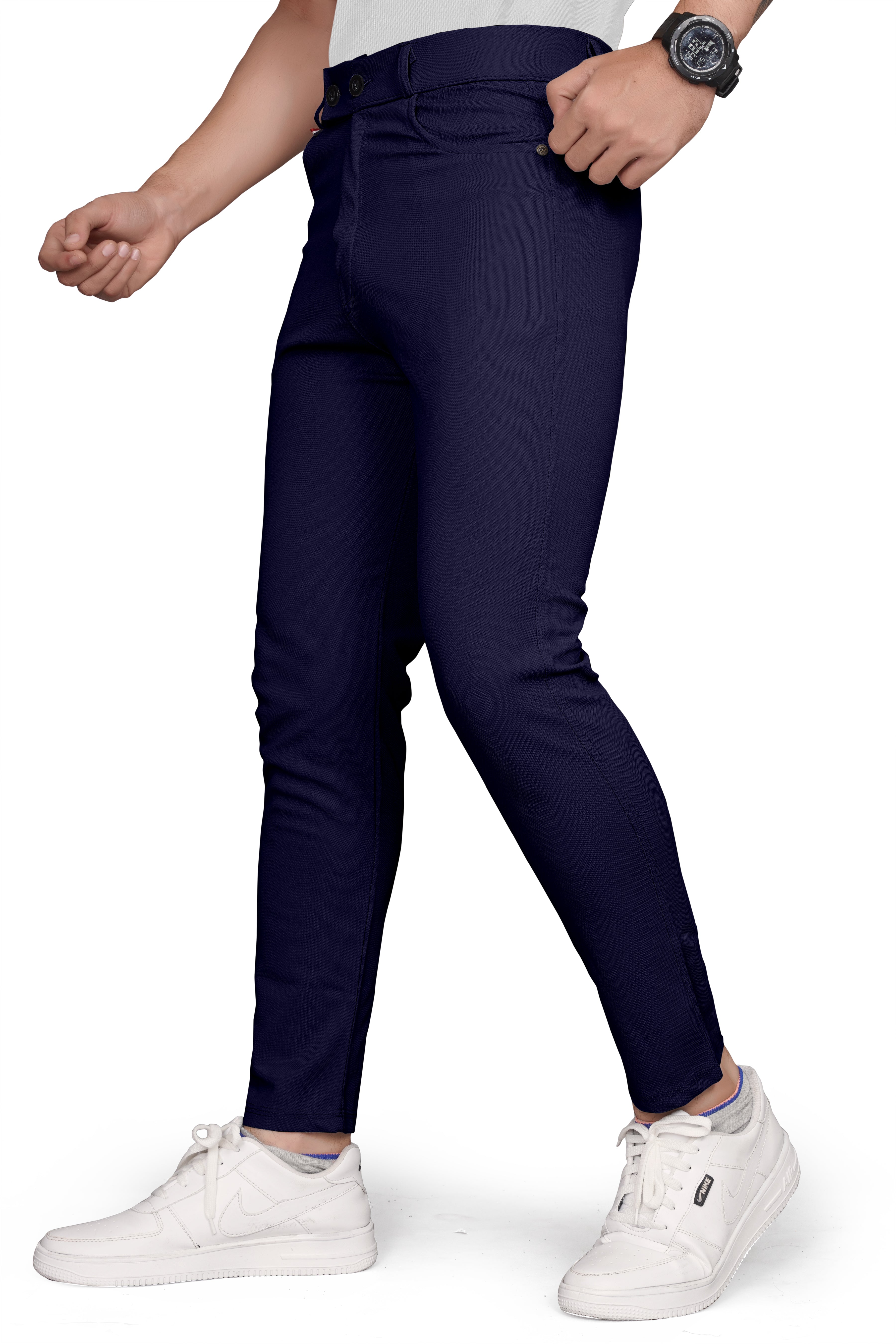 1053_84f788be-0884-44cb-a706-5f7624b009a2 Navy Blue Cotton Blend Formal Trousers Pants For Mens SourceInfi