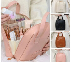 Shell Shape PU Leather Cosmetic Bag Makeup Pouch Tote Travel Wash Bags