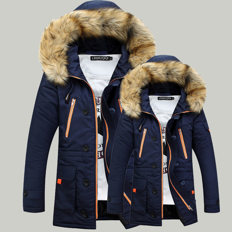 1201536090473 Autumn and winter thick padded jacket men's slim hooded padded jacket My Store