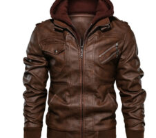 Spring, Autumn And Winter New Leather Jacket Men's Hooded Leather Jacket Youth Men's Jacket