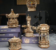 Rotatable DIY 3D Starry Night Wooden Model Building Kits Assembly Music Box Toy Gift