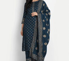 Neavy Blue & Golden Printed Fancy Kurti With Bottom & Dupatta set
