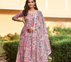 Peach & Baby Pink Printed Fancy Kurti With Bottom Dupatta set