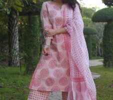 Baby Pink Printed Fancy Kurti With Bottom Dupatta set