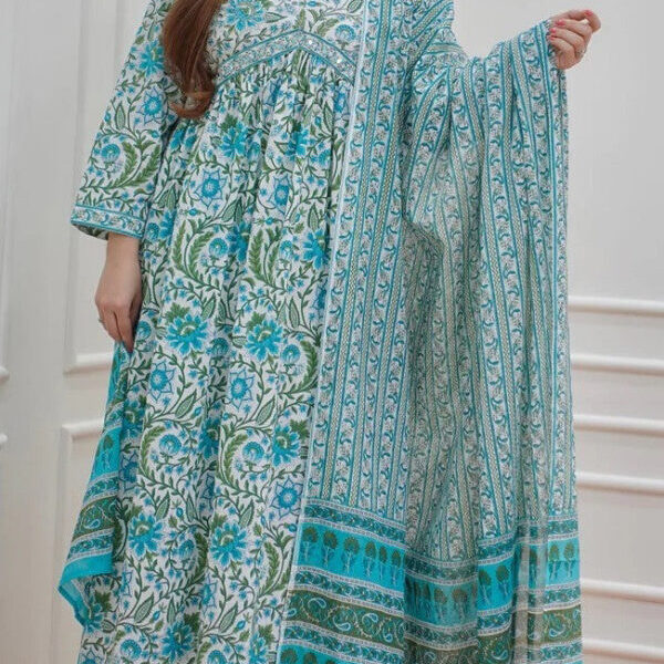 Sky Blue Printed wear Kurti With Bottom Dupatta set