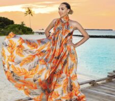 Orange Premium Persian Silk Printed Beach Party Outfit