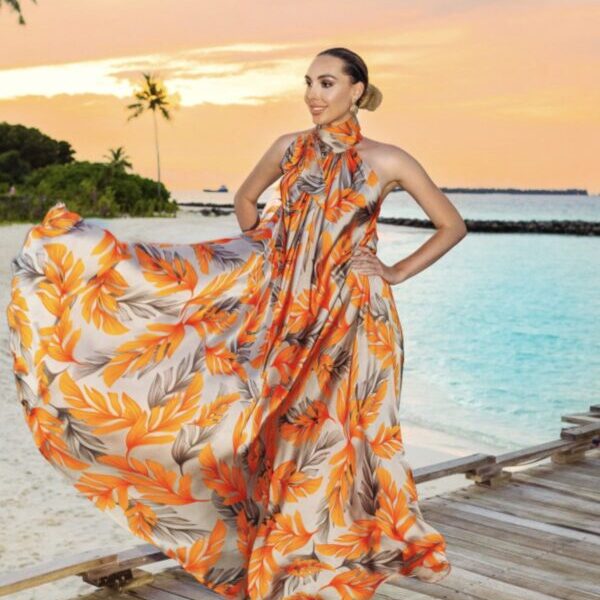 Orange Premium Persian Silk Printed Beach Party Outfit