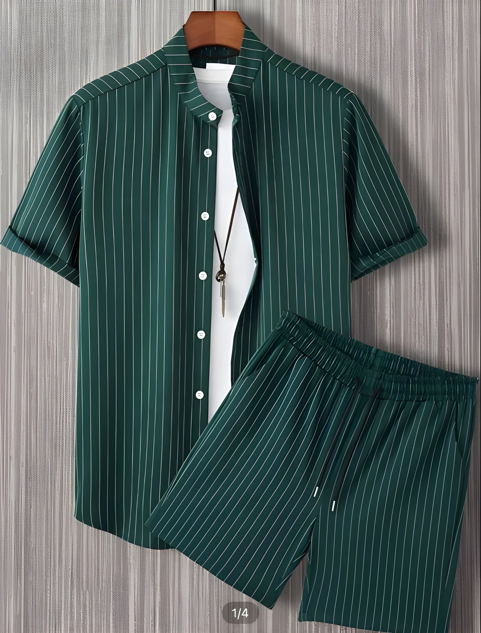 1695099967-1780574830 Green Plain Men's Shirt And Shorts Set Short Sleeve Dropshipera