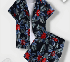 Floral Print Men's Shirt And Shorts Set Short Sleeve
