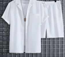 White Colour Men's Shirt And Shorts Set Short Sleeve