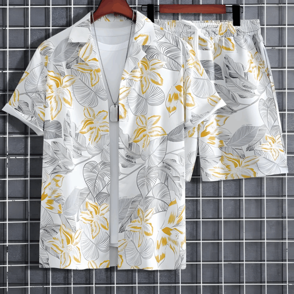 Floral Print Men's Shirt And Shorts Set Short Sleeve