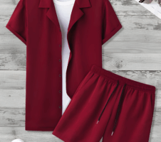 Maroon Colour Men's Shirt And Shorts Set Short Sleeve