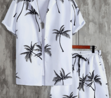 Palm Tree Print Men's Shirt And Shorts Set Short Sleeve