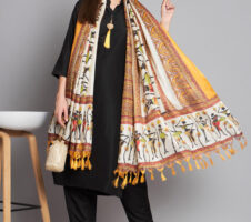 Black Colour Cotton Printed Dupatta With Kurta Pant Set For Women's