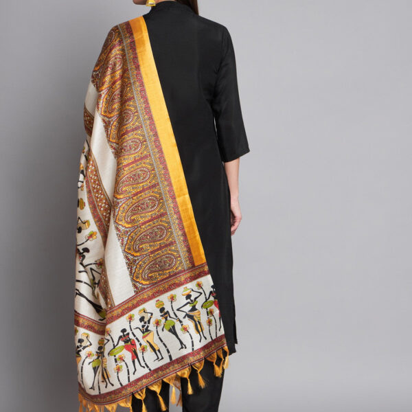 Black Colour Cotton Printed Dupatta With Kurta Pant Set For Women's