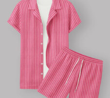 Pink Colour Men's Cotton Shirt And Shorts Set Short Sleeve