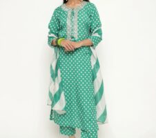 Aqua Colour Blend Silk Embroidery Work Party Wear Kurta Pant Dupatta Set For Women's