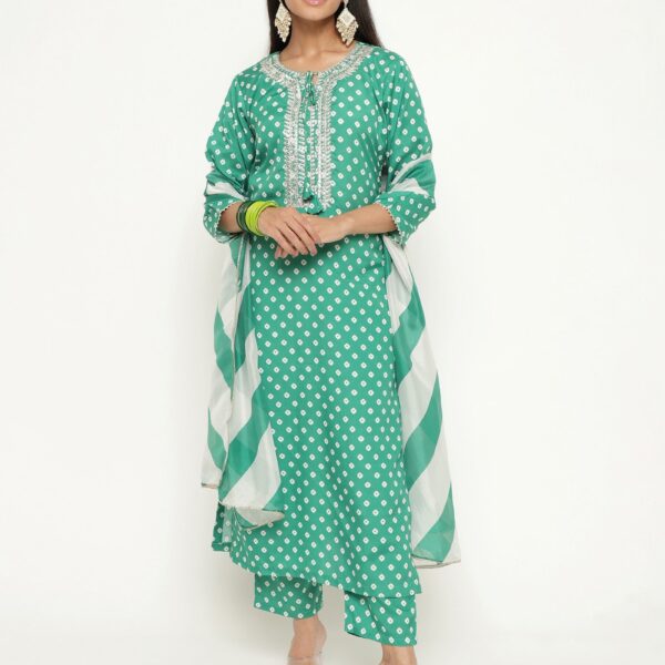 Aqua Colour Blend Silk Embroidery Work Party Wear Kurta Pant Dupatta Set For Women's