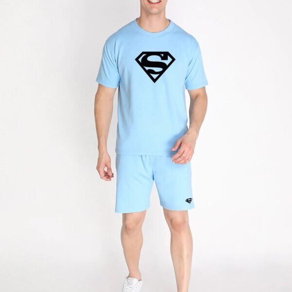 Sky Plain T Shirt Half Sleeve And Shorts With Pocket