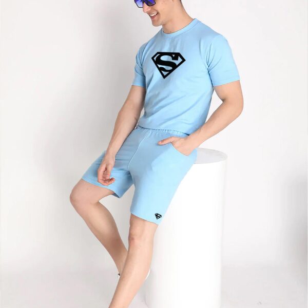 Sky Plain T Shirt Half Sleeve And Shorts With Pocket