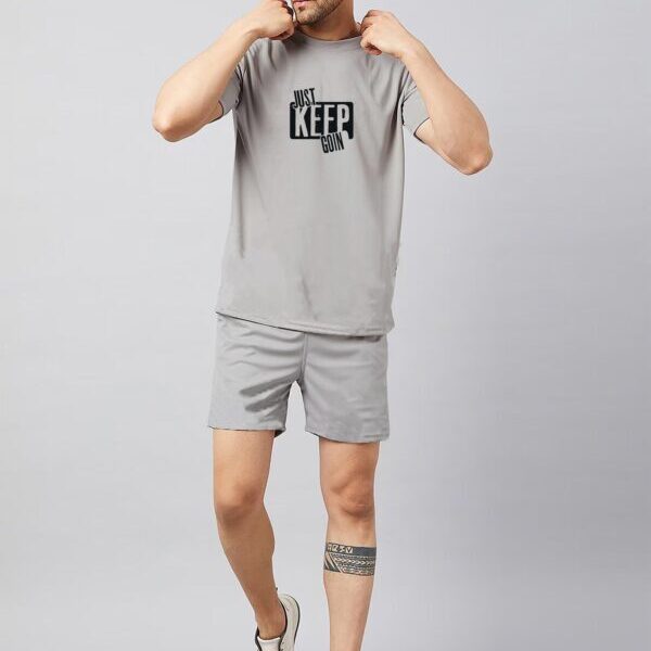 Grey Plain T Shirt Half Sleeve And Shorts With Pocket