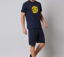 Navy Blue Plain T Shirt Half Sleeve And Shorts With Pocket