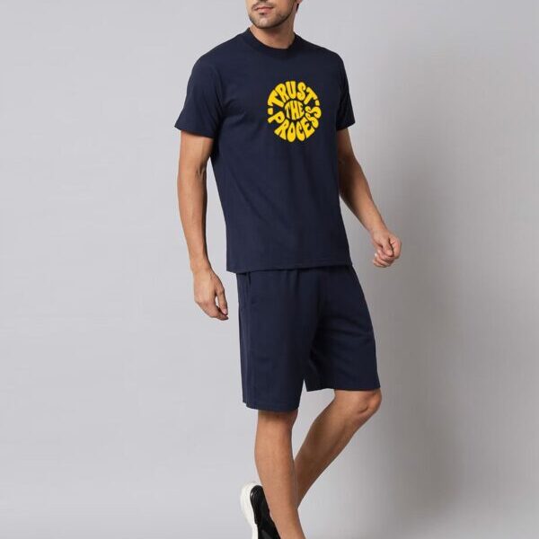 Navy Blue Plain T Shirt Half Sleeve And Shorts With Pocket