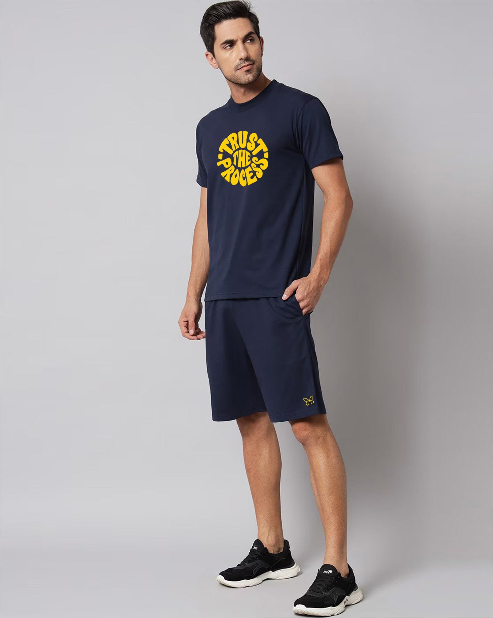 1697639125-1572674431 Navy Blue Plain T Shirt Half Sleeve And Shorts With Pocket Dropshipera
