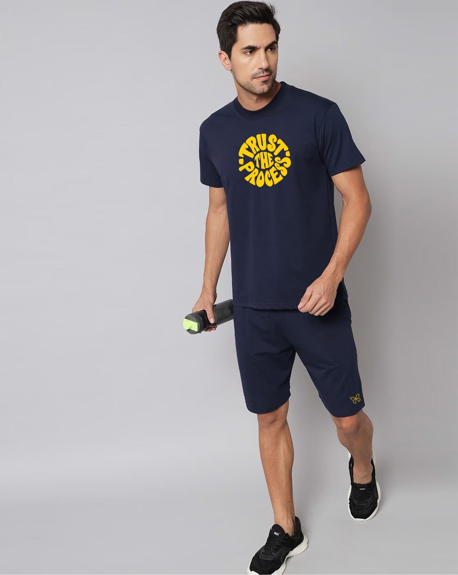 1697639125-425795216 Navy Blue Plain T Shirt Half Sleeve And Shorts With Pocket Dropshipera