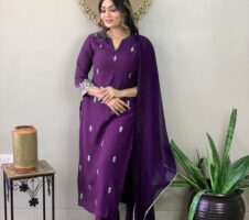 Blue Party Wear Embroidery Worked Kurta With Pant And Duppata Set