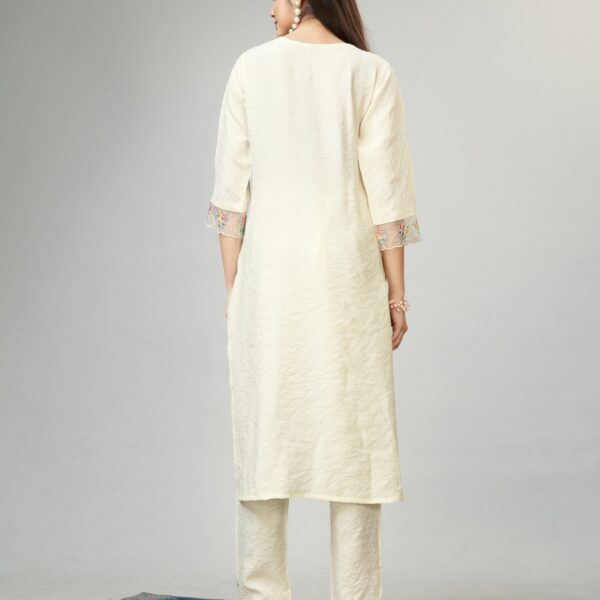 Off White Party Wear Embroidery Worked Kurta With Pant And Duppata Set