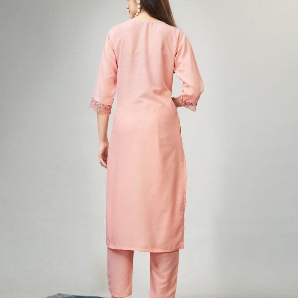 Peach Party Wear Embroidery Worked Kurta With Pant And Duppata Set