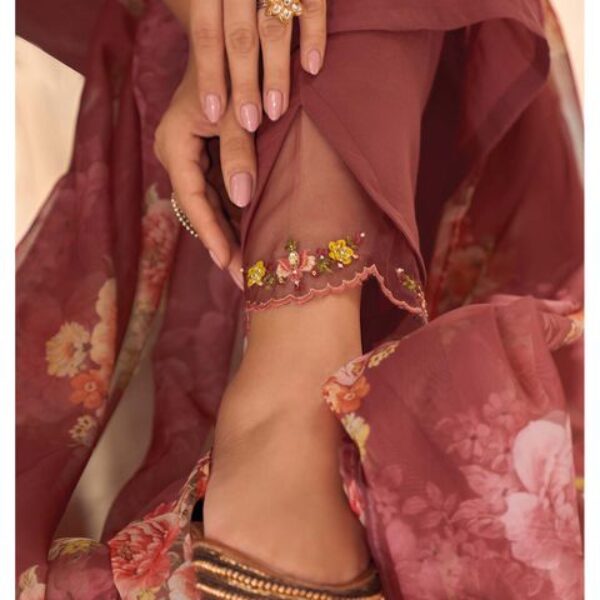 Peach Party Wear Embroidery Worked Kurta With Pant And Duppata Set