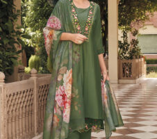 Green Party Wear Embroidery Worked Kurta With Pant And Duppata Set