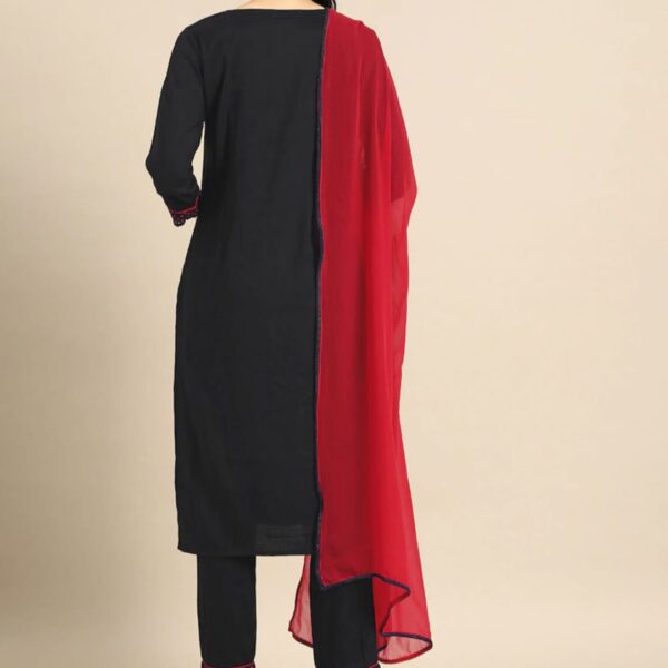 Black Party Wear Embroidery Worked Kurta With Pant And Duppata Set