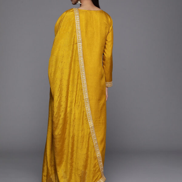 Yellow Party Wear Embroidery Worked Kurta With Pant And Duppata Set
