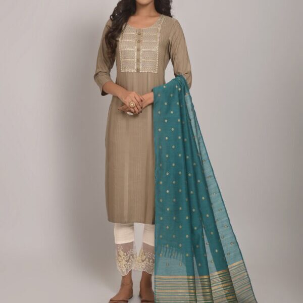 Chiku Party Wear Embroidery Worked Kurta With Pant And Duppata Set