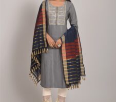Grey Party Wear Embroidery Worked Kurta With Pant And Duppata Set