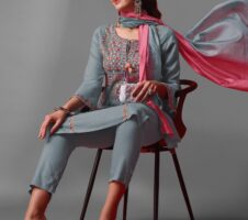 Grey Party Wear Embroidery Worked Kurta With Pant And Duppata Set