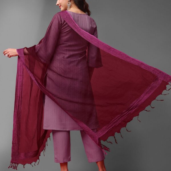 Purple Party Wear Embroidery Worked Kurta With Pant And Duppata Set